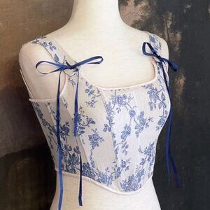 Festival Lace up Blue Floral Corset Stay